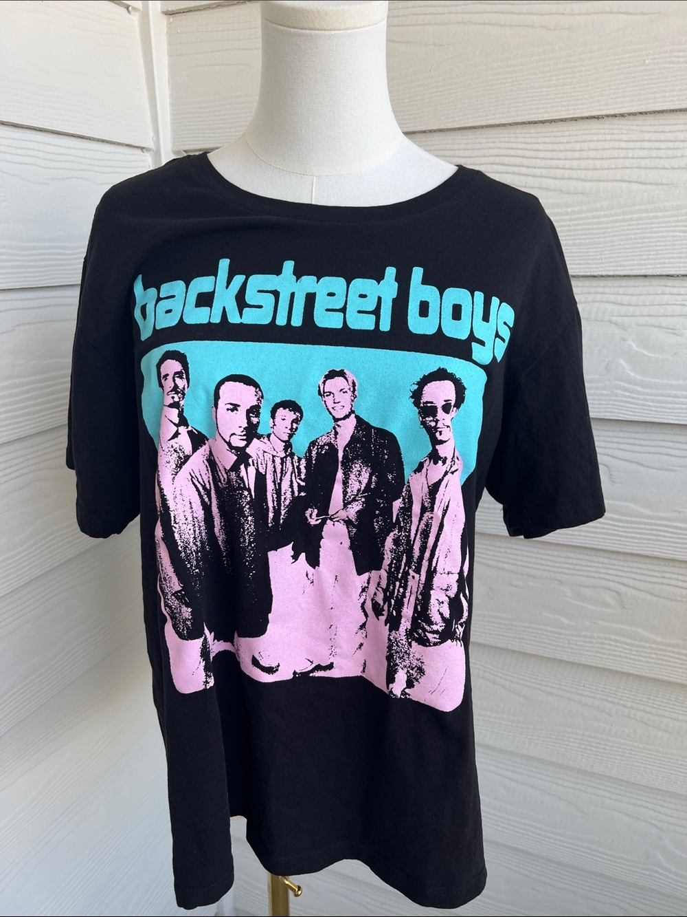 Backstreet Boys Graphic Tee - Black with Teal & Pink Print - XL